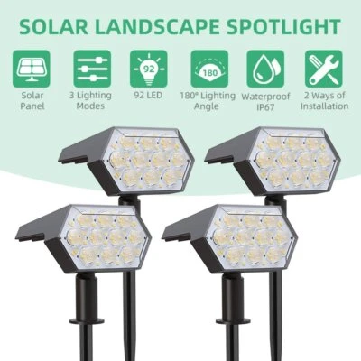 92 LED Solar Spot Light Outdoor Yard Garden Pond Lawn Security Landscape Lamp