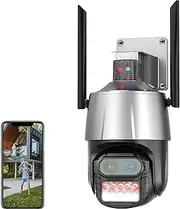 Outdoor Security Camera 8MP 4K WiFi Camera with Anti-Theft Siren Alarm Dual Lens 8X Zoom PTZ Speed Dome Camera Ai Auto Tracking CCTV IP Camera with 32G SD Card Easy Installation