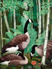 Wild Geese In A Birch Wood ceramic tile mural backsplash