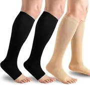 Open Toe Compression Socks (15 - 20 mmHg, Knee High) for Men & Women,Flight & Travel Socks for Circulation Support(2 Pairs,XXL)