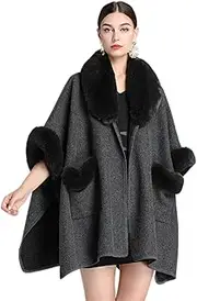 [LUCEAE] Wheelchair Clothing Winter Poncho Cape Coat, Women Knitted Cloak Poncho, Fashion Oversize Cardigans (Size : F)
