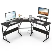 Costway Corner Computer Desk Table L-Shape Study Table w/Power Outlet Home Office Black