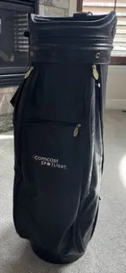 NWT BURTON Golf Bag Vintage 1998 Black Leather Strap Rain Cover ESPN/Comcast
