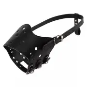 Black Large Anti Barking Bite Stop Chewing Adjustable Leather Pet Dog Mask