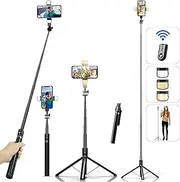ASHINER 180cm Selfie Stick Tripod with Remote and LED Fill Lights - Cell Phone Holder for Travel, Vlogging, Live Streaming Video and Photos, Compatible with iPhone and Android