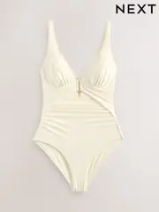 Ecru Cream Utrim Tummy Control Plunge Swimsuit (AW9901) | $68