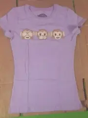 Wasabi & Ginger purple see hear speak no evil monkey girls T Shirt Size M 7-8