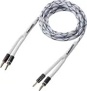 HANNLINTE 14AWG Speaker Wire Cable (35 Feet), 1 Pack Premium Heavy Duty Braided Speaker Cable Dual Gold Plated Banana Plug Tips in-Wall CL2, Oxygen-Free Copper (White)