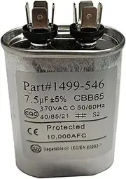 XXHCML 1499-5461 Fan Capacitor for Coleman RV Air Conditioner, Oval Metal Through-Hole Mount Capacitor, 7.5 F, 370 VAC / 50/60Hz, Fits 67/733/737/753/763/833 Models