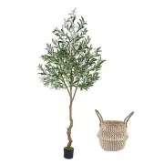 Artificial Olive Tree Tall Fake Olive Leaves Plant with Basket, Indoor 7ft