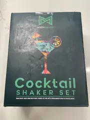 Modern Mixology 7 Piece Professional Bartender Cocktail Shaker Set Wood Stand