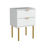 Small Nightstand with 2 Drawers & Gold Frame for Bedroom Living Room