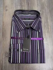 Paul Smith London Men Button Down Long Sleeve Dress Shirt Purple Stripe 17-42