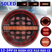 Pair 12V 24V 50 LED Dynamic Slim Round Tail Light Rear Brake Indicator Trailer