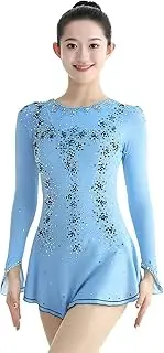 [Zagitova] Long Sleeve Ice Skating Dresses for Women, Girls' Back Zipper Design Dance Dresses with Rhinestones