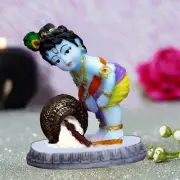 Indian Traditional Handmade Baby Krishna Idol Sculpture Statue For Cardashboard