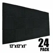 24PCS Black 1" x 12" x 12" Acoustic Wedge Studio Foam Sound Absorption Wall Tile