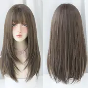 Sleek Long Hair Wig Set with Air Bangs - Cool Style