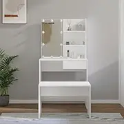 Dressing Table Set with LED White Engineered Wood,Elegant Vanity Set with LED Lighting and Ample Storage for Bedroom Dressing Tables