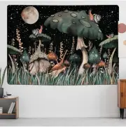 Trippy Mushroom Tapestry Fantasy Moon and Stars with Snail Flowers 48" x 35" New