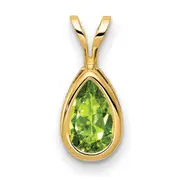14K Yellow Gold 8x5mm Pear Peridot bezel pendant