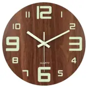 12 Inch Luminous Wall Clock Silent Wooden Design Glow Night Lights Round Wall...