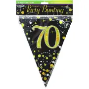 Sparkling Fizz Black and Gold 70th Birthday Flag Banner