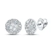 14k White Gold Princess Round Diamond Cluster Earrings 1/4 Cttw