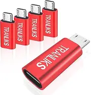 TRANLIKS USB C to Micro USB Adapter, 5 Pack Micro USB Male to USB Type C Female Adapter Convert Connector Support Charge and Data Sync Compatible with Micro USB Devices(Red)