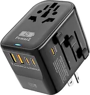 Universal Travel Adapter All in one Fast Charging Adapter 65W GaN III with 2 USB Ports & 3 USB Type-C PD International Power Adapter Wall Charger for AUS to USA EU UK Japan China Thailand Bali