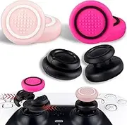 PlayRealm NO Falling Off Thumbstick Extender x 2 & Thumb Grip x 4 for PS5 & PS4 Controller (Pink Pack)