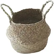 Cabilock Nordic Style Handmade Wicker Basket Seaweed Rattan Storage Basket with Dual Handles for Flower Plants Home Decor Gardening and Organization S