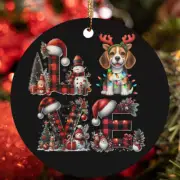 Reindeer Antler Beagle Dog Love Buffallo Plaid Christmas Ornament Gift Decor