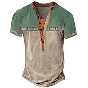 Men's Tribal T Shirt Henley Shirt Tee Short Sleeve Designer Basic Bohemian Outdoor Casual Daily Summer Lake Blue Light Green Light Blue Khaki Henley Henley T-S