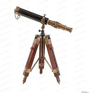 [US HANDICRAFTS] Table Décor 9 inch Telescope Vintage Marine Gift Functional Instrument Collectables Gift Item (Brass Antique + Wood)