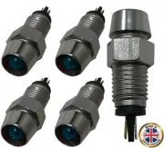 5 Pack of Universal 12V Blue LED Lamp Dash Panel Pilot Indicator Light - Chrome