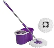 360°Easy Floor Mop Microfiber Spining Magic Spin Mop Bucket 2 Heads Rotating AU Delivery (Purple)