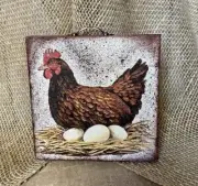 WPS7-Chicken plaque, kitchen decor, nesting chicken, laying hen, shelf sitter