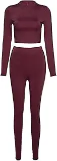 [KiRYu] Solid Color Tracksuit Sets for Women Stretchy Sport Two Piece Sets Long Sleeve Top High Waist Trouser Leggings