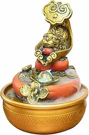 Tabletop Water Fountain Resin Pixiu and Gold Coins Desktop Fountain Waterfall Decoration with LED Light Portable Tabletop Decorative Zen Meditation Waterfall for Office Living Room Office Relaxation M