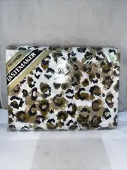 Vintage Tastemaker Jaguar Leopard Print Brown Tan Black White Flat Sheet NWT