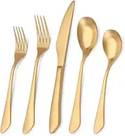 Matte Gold Silverware Set, 40-Piece Stainless Steel Flatware Set Service for 8, Satin Finish Tableware Cutlery Set for Home and Restaurant, Dishwasher Safe