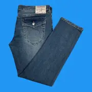 True Religion Mens Size 40x34 Geno SN Flap Slim Relaxed jeans Dark Blue Denim