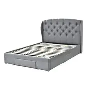 Henry Double Bed Frame with Storage Drawers Upholstered Headboard Dark Grey