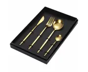 （Gold）4PCs Travel Cutlery Set Stainless Steel Portable Fork Spoon Tableware Gift Pack