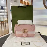 精品二手 GUCCI 古馳 MARMONT SUPER MINI 裸粉 女士手拎零錢包斜挎包 476433