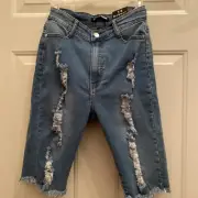 Fashion Nova Lianna Distressed Bermuda Shorts - Light Wash Size 7 new w/tags