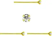 [DENI] 3 x Nose Studs Straight Stem Gold Tone Round Cubic Zirconia Stone Impressive Shine 2mm Fine Stem 0.6mm 10mm Largo Silver No Gemstone, 10mm largo, Silver, No Gemstone
