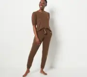 MUK LUKS French Terry 24/7 Puff Elbow Sleeve w/ Joggers Espresso Brown S A469649