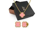 Boxed Pink Clover Necklace and Earrings Set